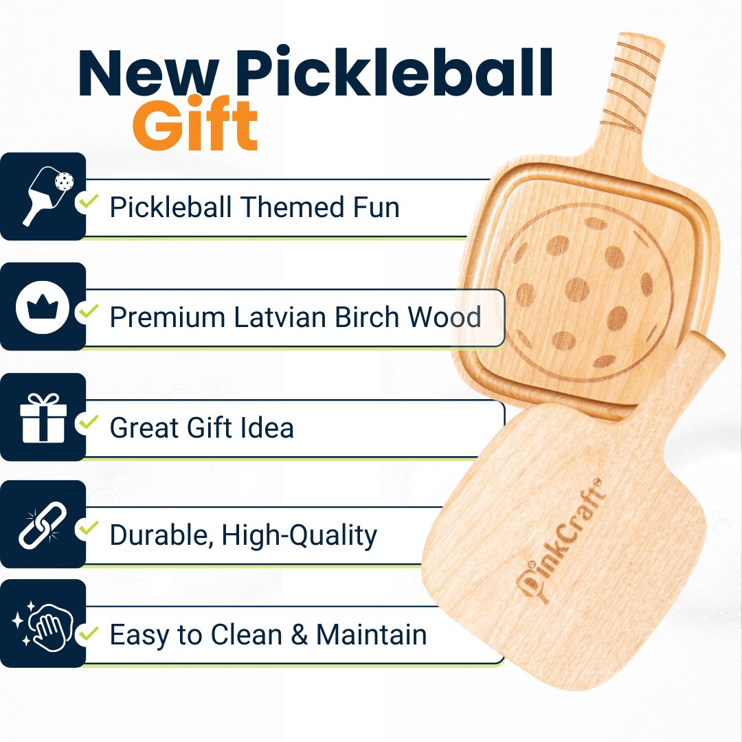 2/Pack Pickleball Drink Coasters, Cute, Fun Pickleball Gift! Party Decoration, Birch Wood Coaster Set, 3.5 x 3.5”, Paddle Shape with Handle, Varnished Finish - DinkCraft