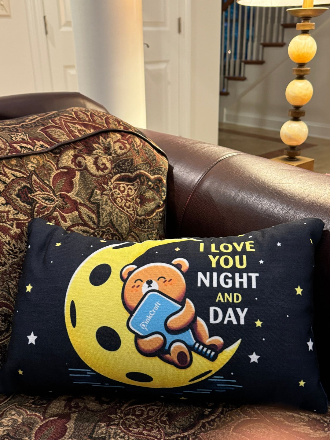 DinkCraft's "I Love You (Pickleball) Night and Day" Decorative Sofa Pillow – Fun Gift for Pickleball Lovers - DinkCraft