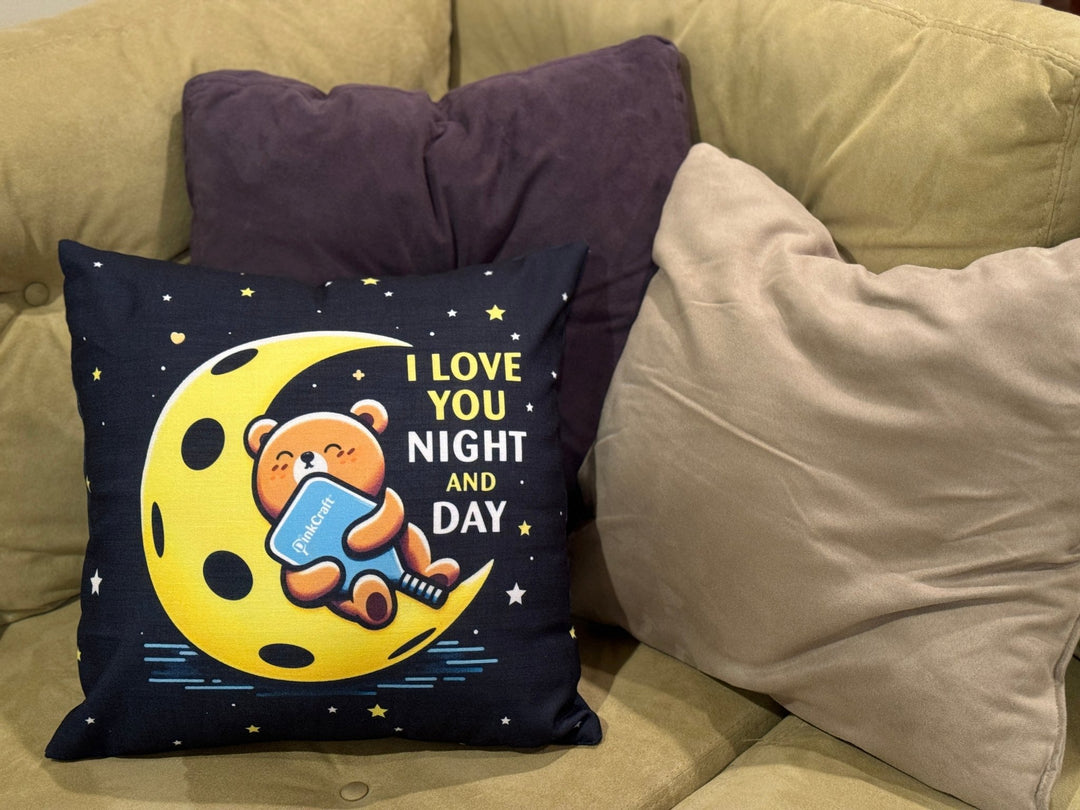 DinkCraft's "I Love You (Pickleball) Night and Day" Decorative Sofa Pillow – Fun Gift for Pickleball Lovers - DinkCraft