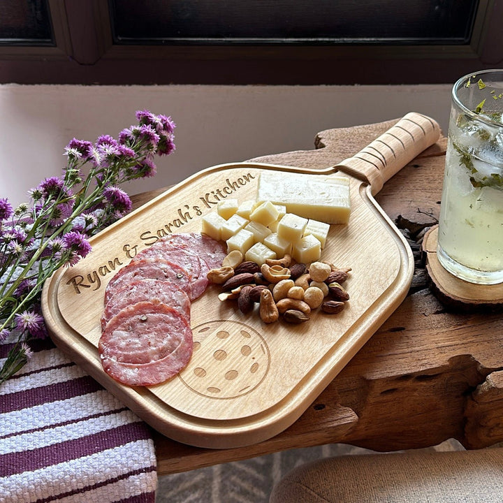 Personalized Pickleball Charcuterie Board, Perfect Pickleball Gift! Cheese Board, Cutting Board, Birch Wood, Natural Mineral Oil Finish - DinkCraft