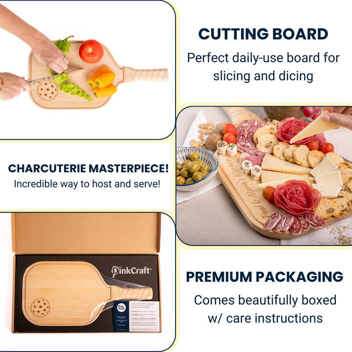 Personalized Pickleball Charcuterie Board, The Ultimate Pickleball Gift! Cheese Board, Cutting Board, Birch Wood, Natural Mineral Oil Finish - DinkCraft